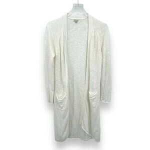 Project white cardigan sweater open front long line linen cotton blend pockets M